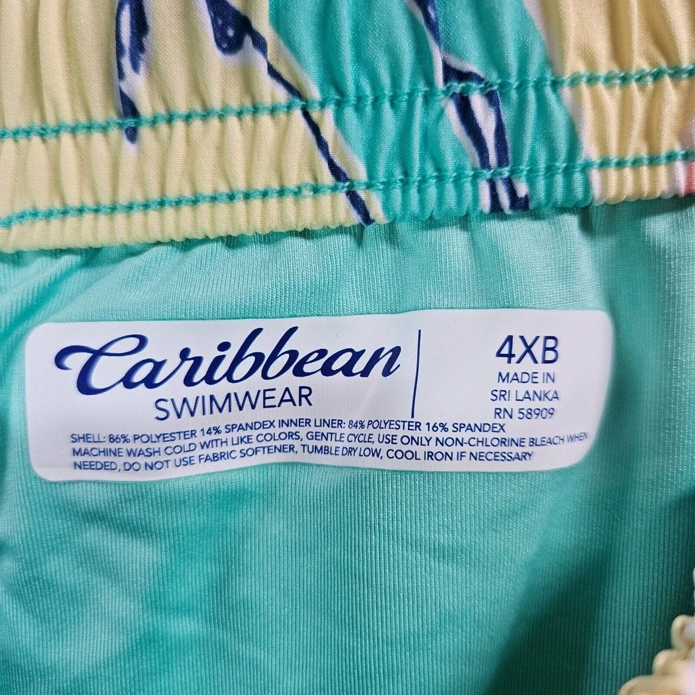 NWT Caribbean Swim Shorts Trunks Men's 4XB Lined‎ Zip Pocket Palm Tree Pineapple
